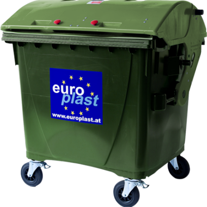 1100 L Müllcontainer Grün mit Runddeckel und 4 Rädern – Europlast Container aus recyceltem Kunststoff