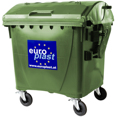 1100 L Müllcontainer Grün mit Runddeckel und 4 Rädern – Europlast Wertstoffcontainer aus Recycling-HDPE
