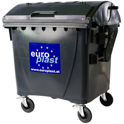 1100 L Müllcontainer Grau mit Runddeckel und 4 Rädern – Europlast Abfallcontainer mit Deckel im Deckel
