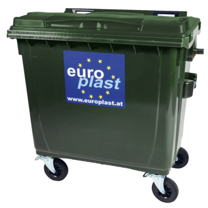Müllcontainer 770 L Grün mit Flachdeckel und 4 Rädern – Europlast