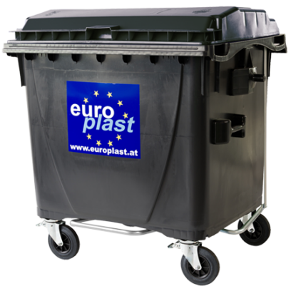 1100 L Müllcontainer Grau mit Flachdeckel und 4 Rädern – Europlast