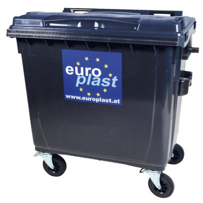 770 L Müllcontainer mit Flachdeckel und 4 Rädern – Europlast Grau